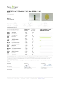 Analysezertifikat (COA) des Labors PharmaHemp für Hemp Farms 50% CBD Tropfen